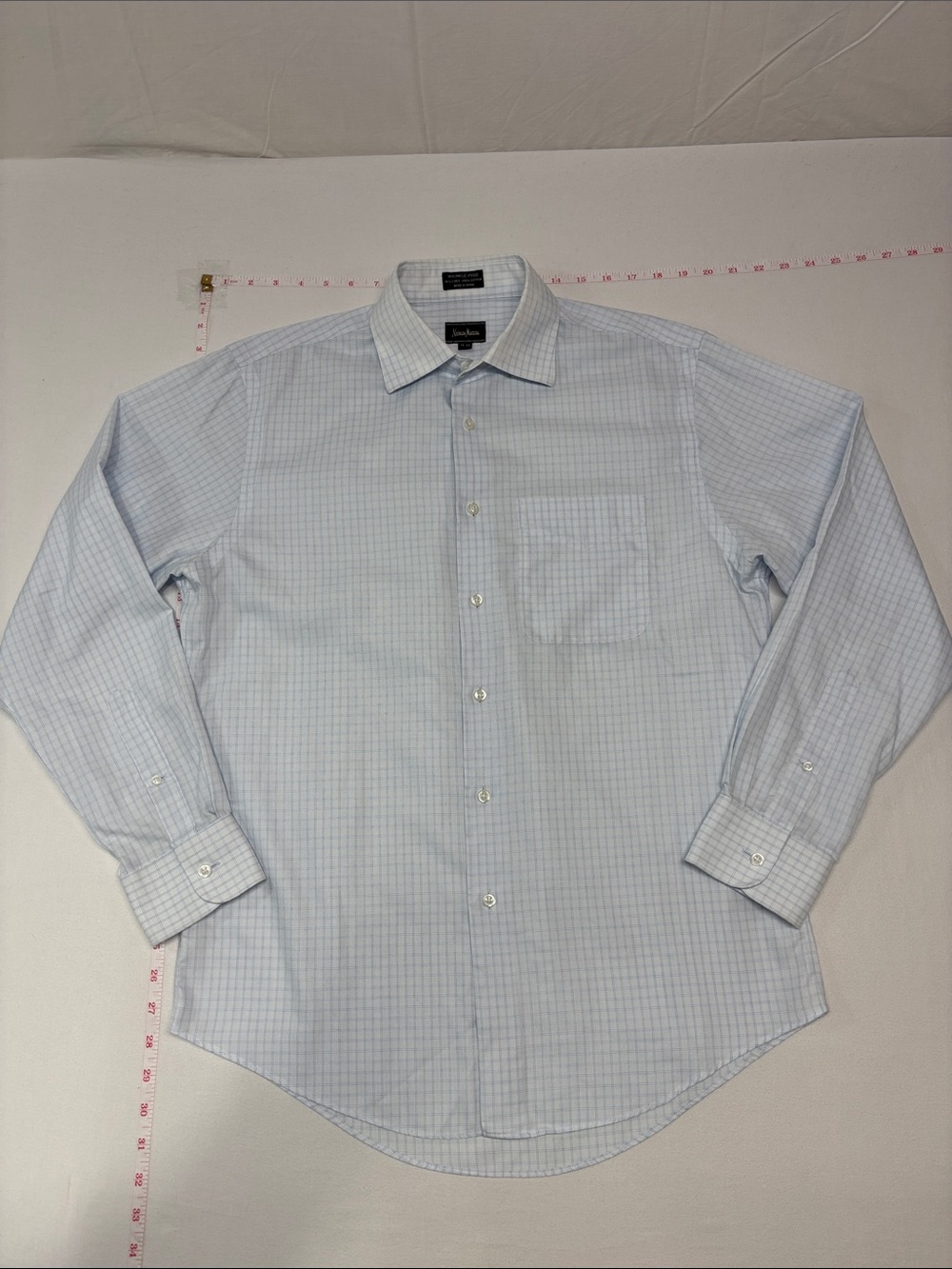Neiman Marcus Light Blue Checked Dress Shirt 100% cotton 215 work party trendy